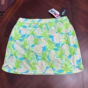 NWT Ralph Lauren RLX Blue and Green Pineapple Print Golf Tennis Mini Skirt Skort